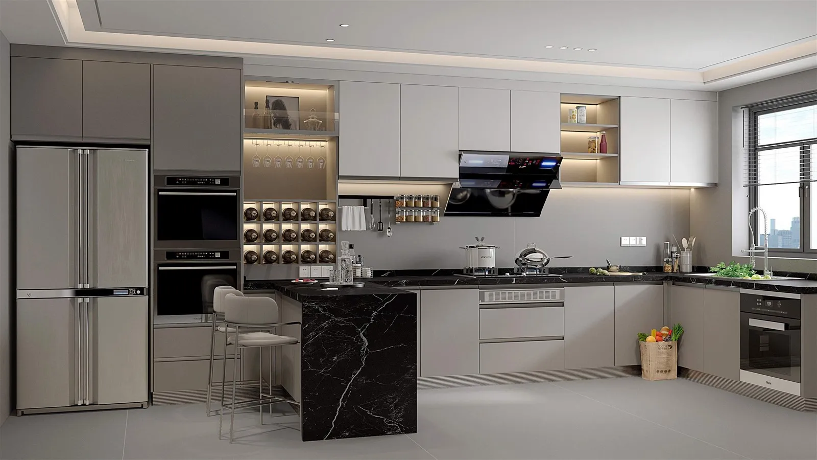 Black Sintered Stone Kitchen Island Black Sintered Stone Kitchen Island